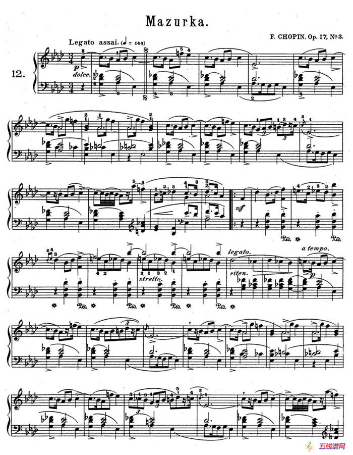 Quatre Mazurkas Op.17（4首玛祖卡舞曲·3）