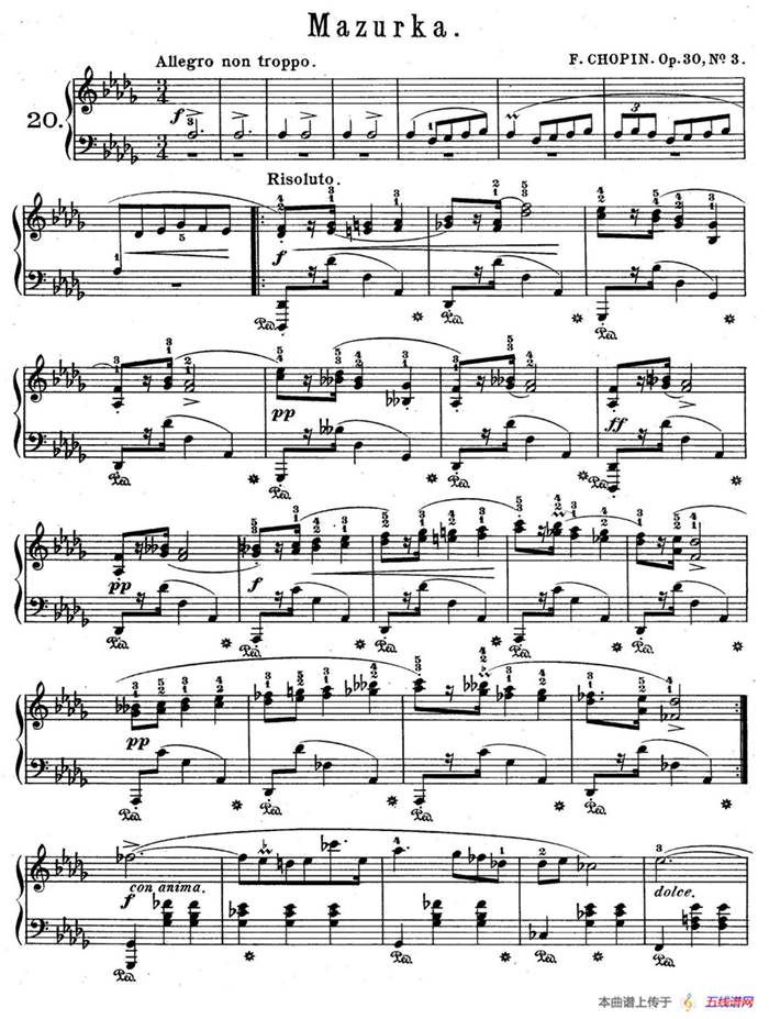 Quatre Mazurkas Op.30（4首玛祖卡舞曲·3）