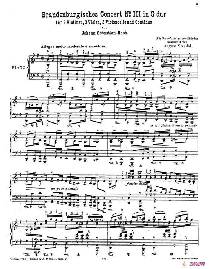 Brandenburg Concerto No.3 in G Major BWV.1048（G大调第三勃兰登堡协奏曲·钢琴独奏版）