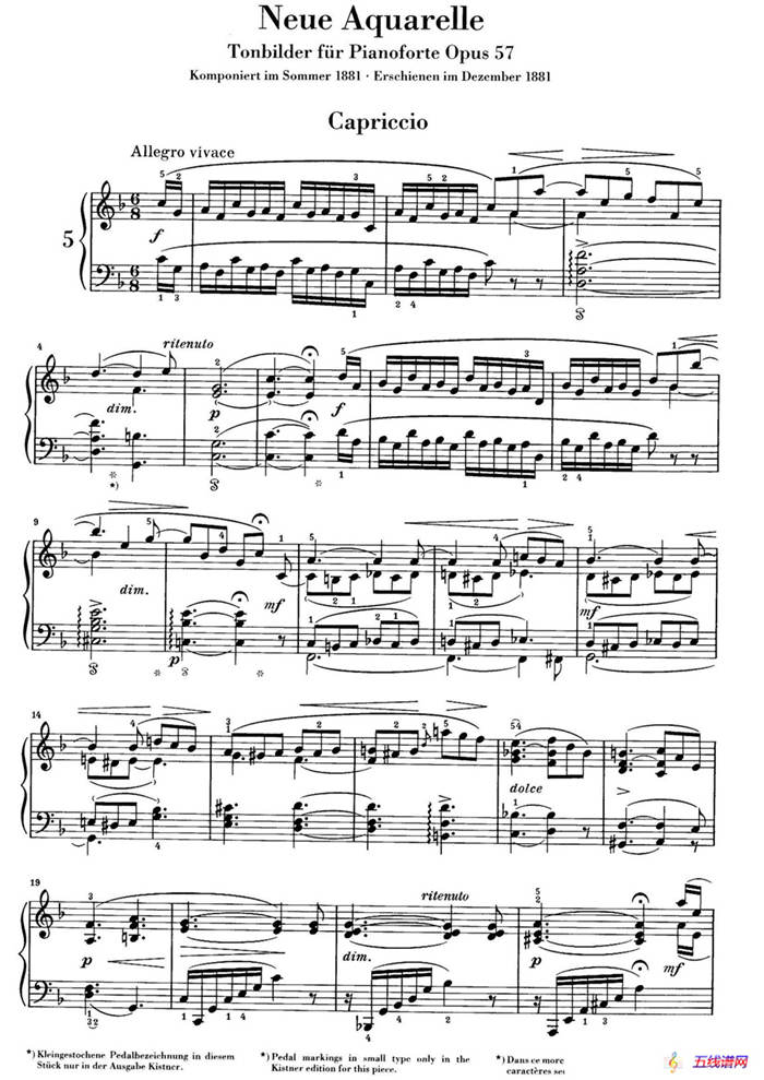 Neue Aquarelle Op.57（新水彩画· 5. 随想曲）