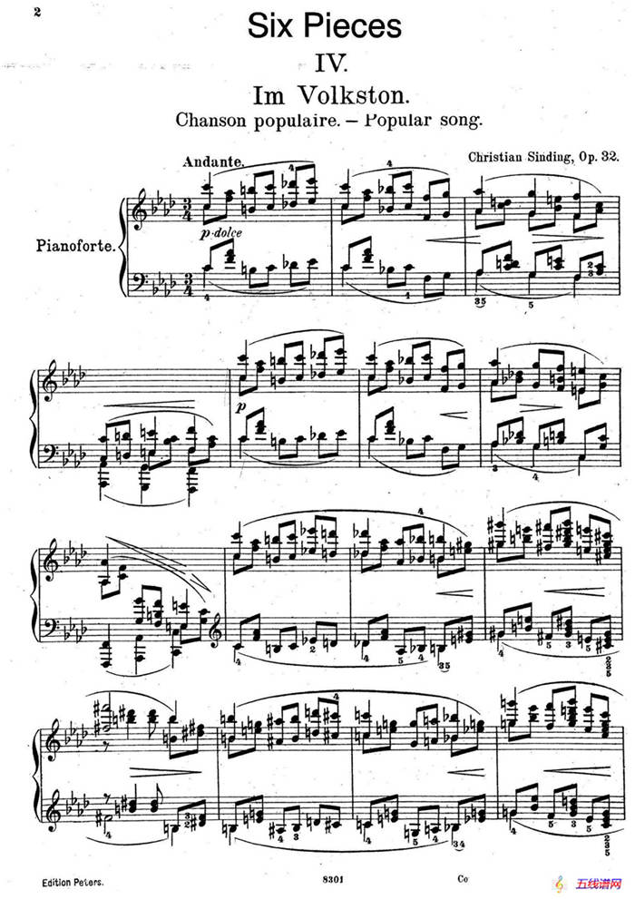 Six Pieces Op.32（6首小品·4. 挪威民歌）