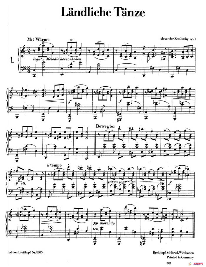 Landliche Tanzee Op.1（乡村舞曲·1. C大调）