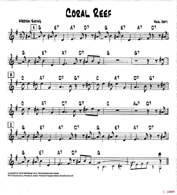 降B爵士乐谱：CORAL REEF