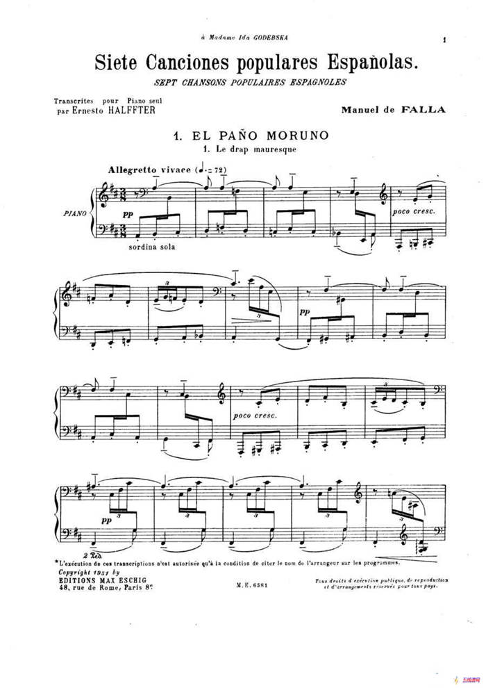 7 Canciones Populares Espanolas（七首西班牙民歌·1·钢琴独奏版）