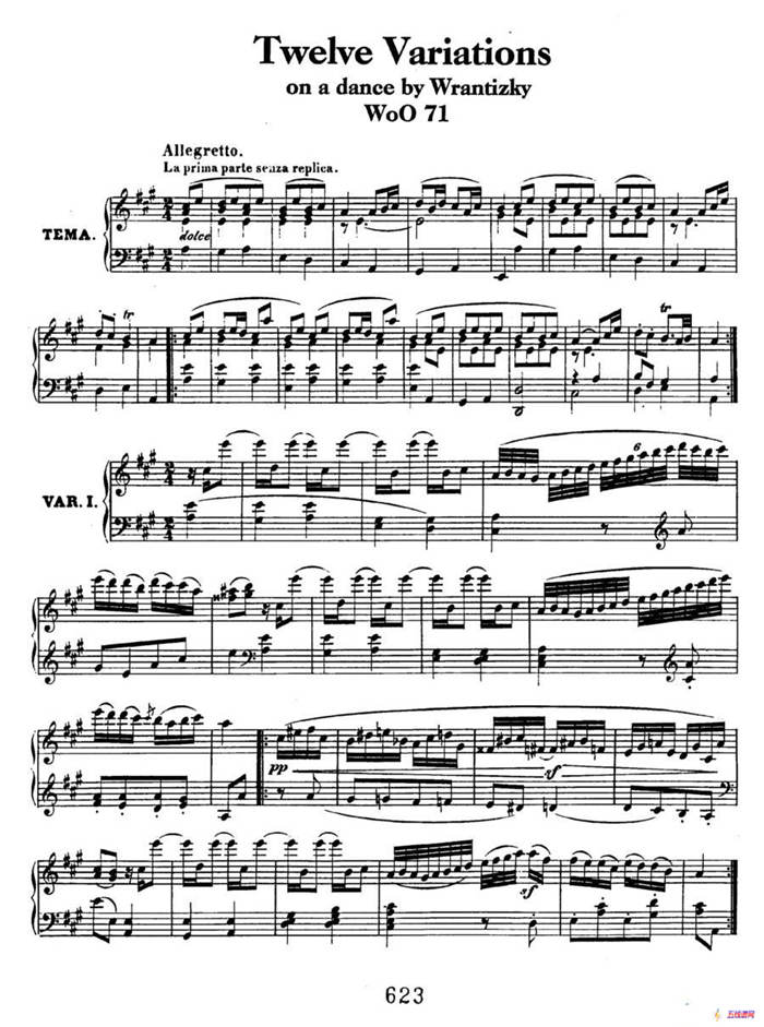 12 Variations on a Dance by Wrantizky WoO 71（伍拉尼茨基舞曲主题变奏曲）